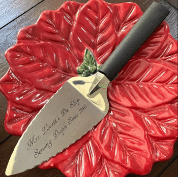 Personalized wooden pie server engraved with a custom name, handmade gift for bakers and grandmas