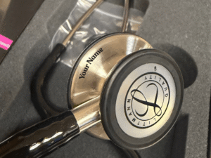 Littmann Classic III stethoscope with laser-engraved name plate, a personalized gift from Signature Laser Designs
