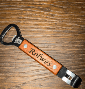 Personalized laser-engraved wooden handle can opener, custom kitchen gadget gift with initials or name