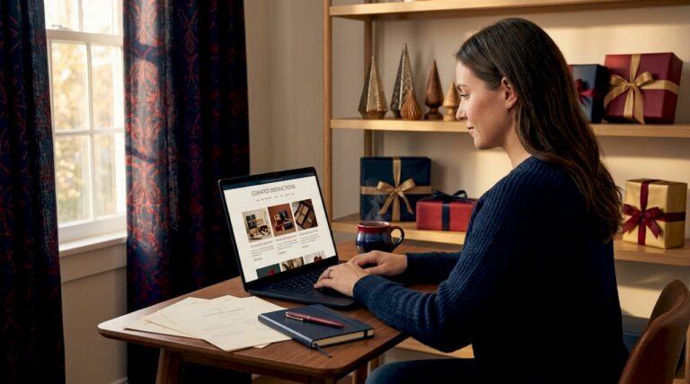Woman ordering personalized gifts online at home