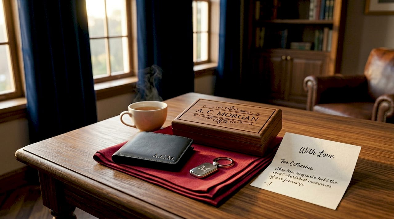 Variety of unique personalized engraved gifts on table