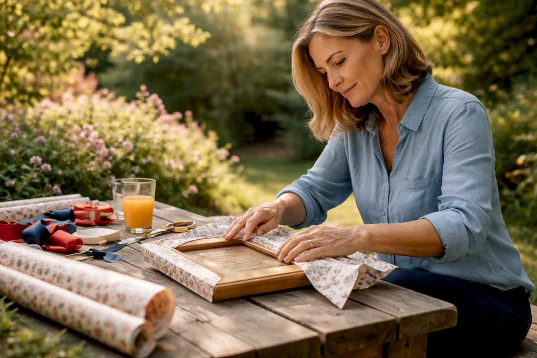 Woman wrapping a custom engraved gift