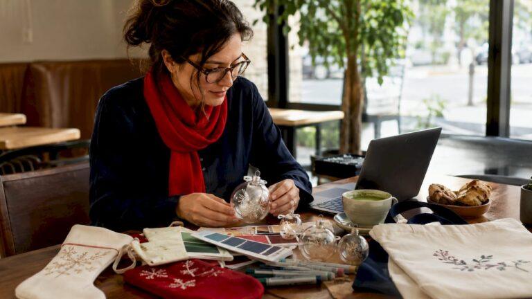 Woman reviewing personalized holiday gift options