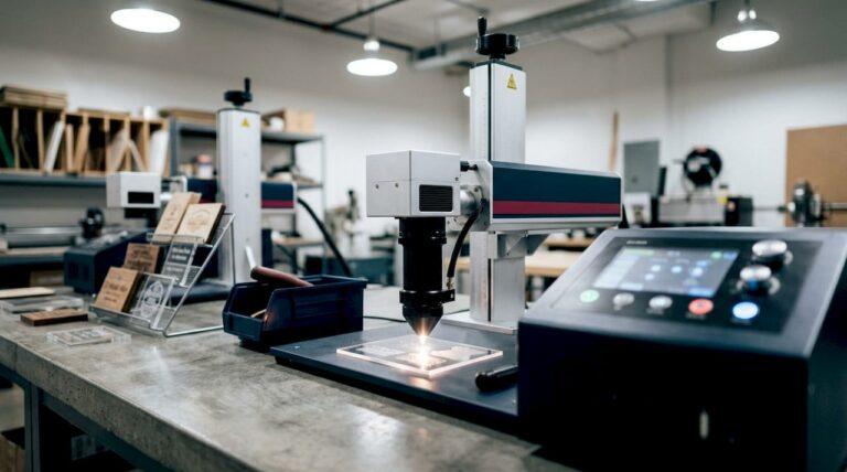Close-up of laser engraving machine working on wood