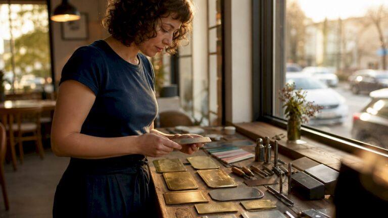 Artisan comparing engraved gift font styles