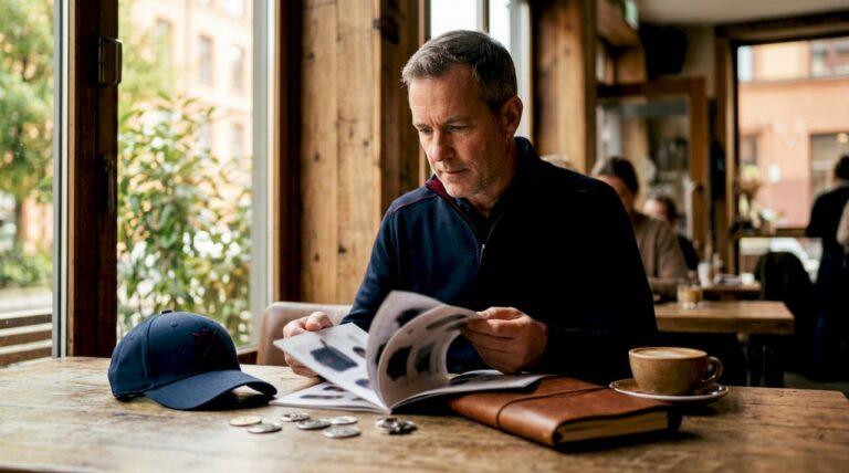 Man choosing personalized golf gifts at home