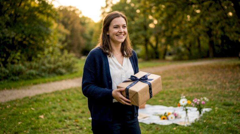 Young woman holding medical graduation gift box