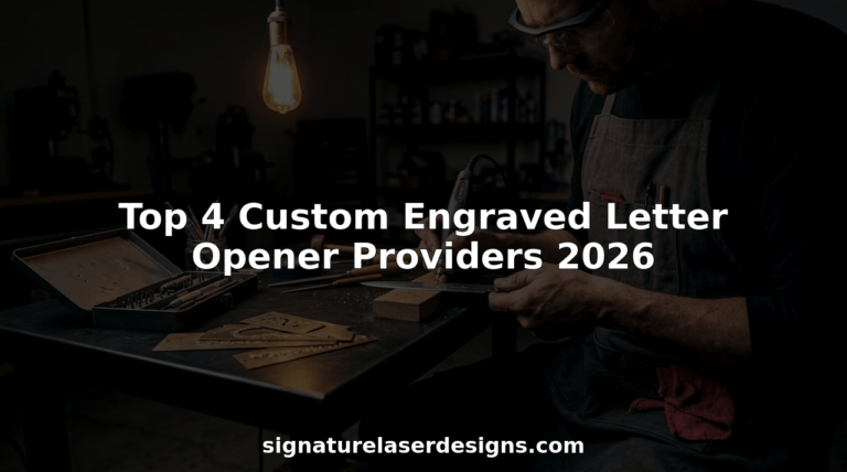 Hands engraving a custom metal letter opener at workbench