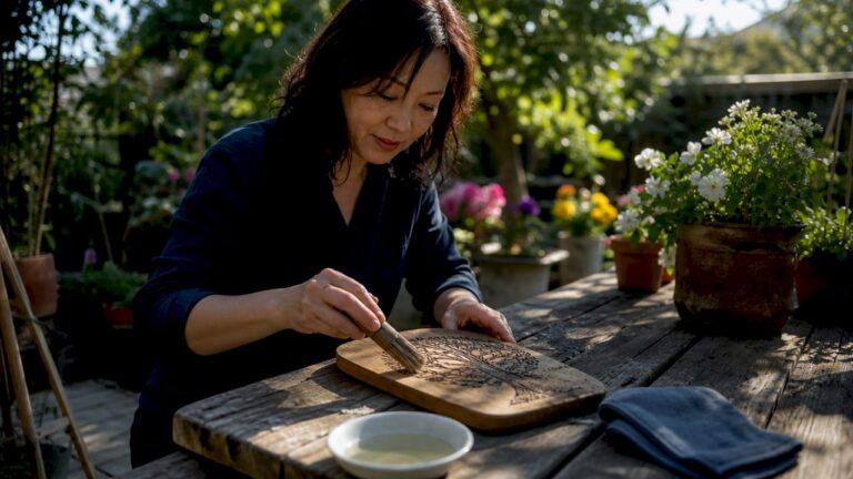 Woman gently cleaning laser engraved wood plaque