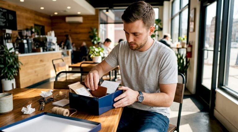 Man assembling personalized groomsmen gift box