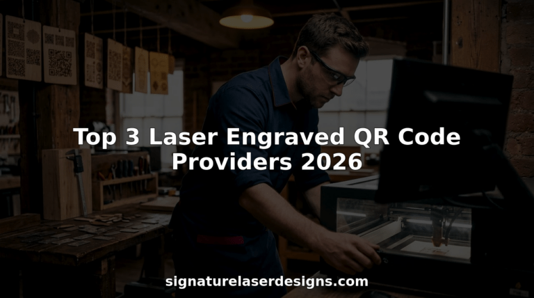 Technician operating laser engraving machine with QR codes