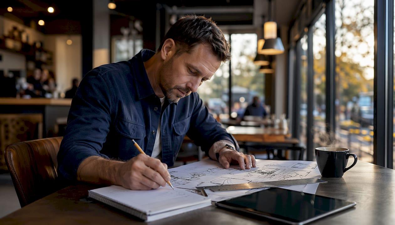 Business owner reviewing laser cutting project plans