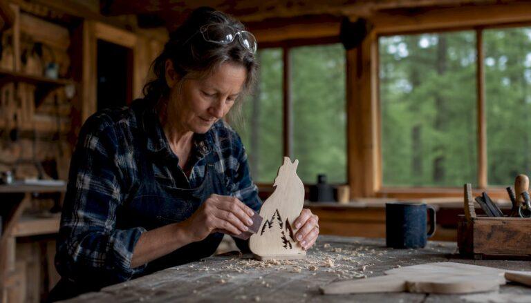 Artisan sanding rustic cabin wood wall art