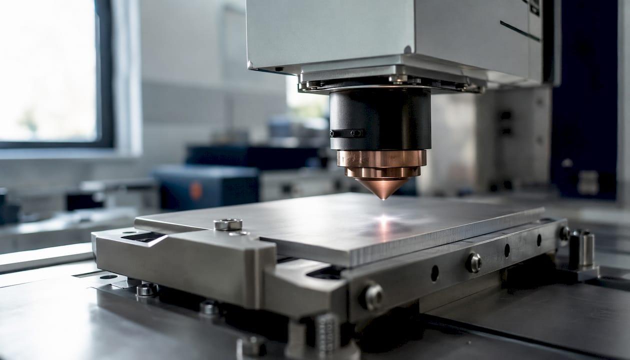 Fiber laser marking close-up on stainless steel