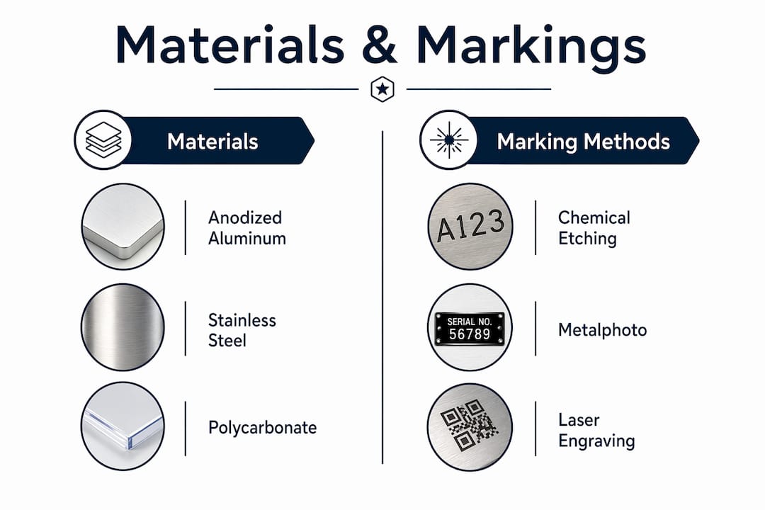 Infographic comparing materials and marking methods for durability