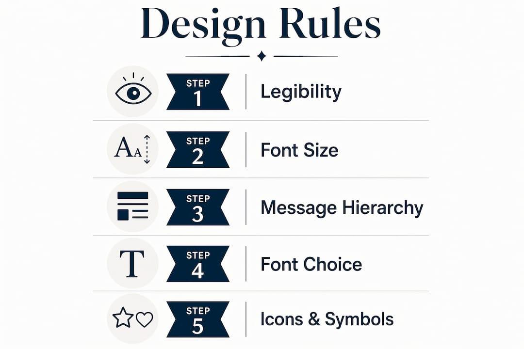Infographic illustrating design rules for signage legibility