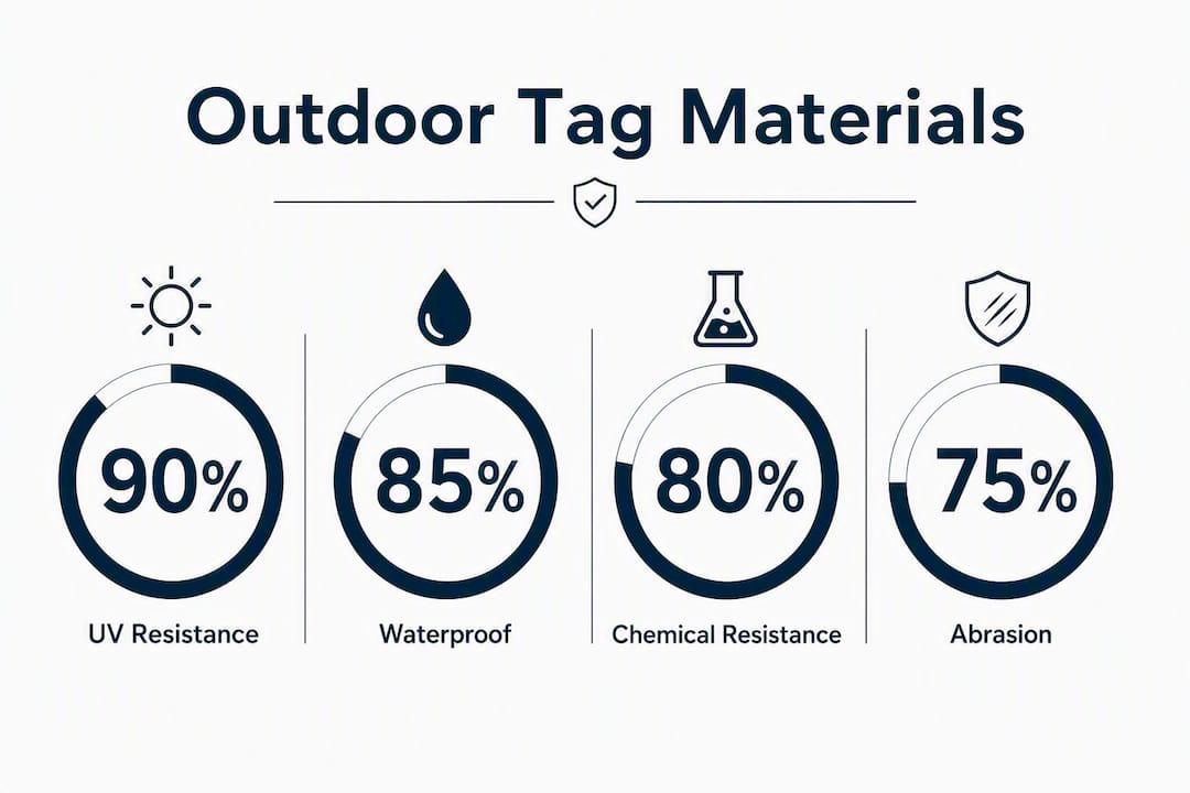 Infographic showing outdoor tag material performance stats