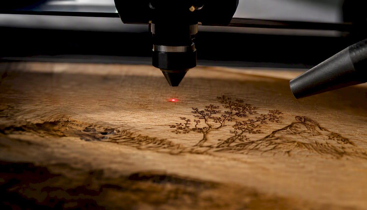 Laser focus on warped wood surface