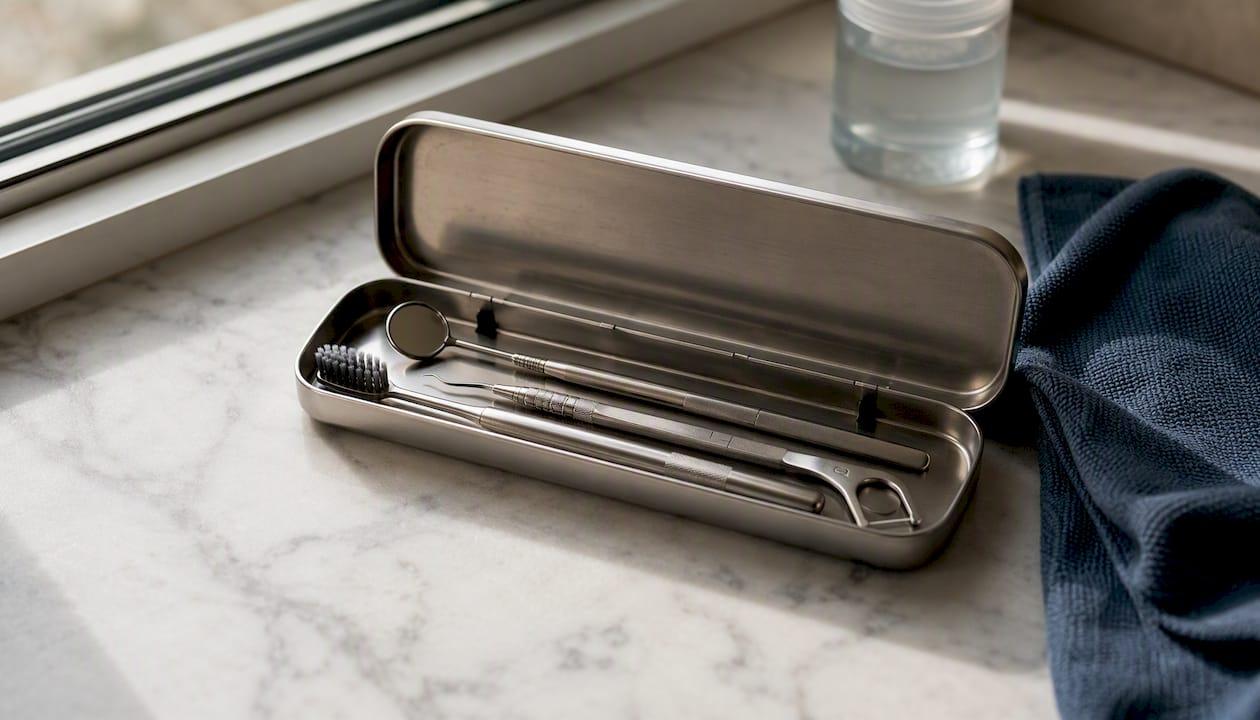 Customized stainless steel dental tools on tray