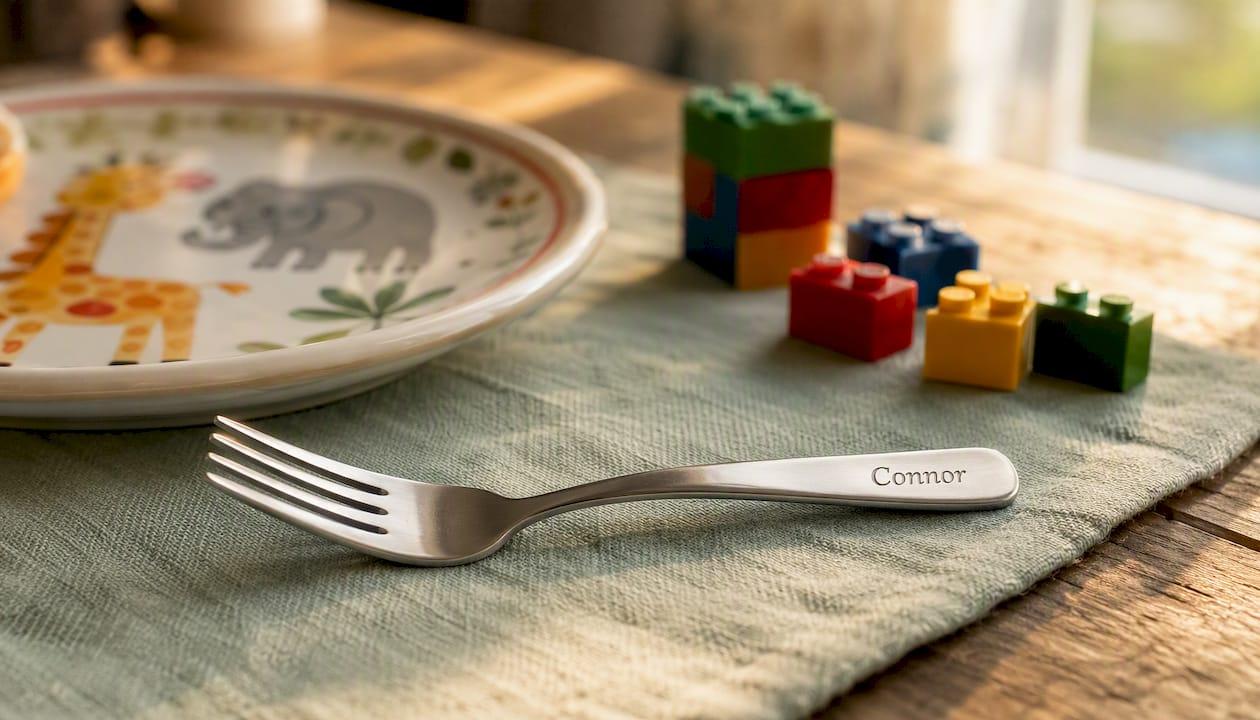 Personalized kids stainless steel fork with engraving