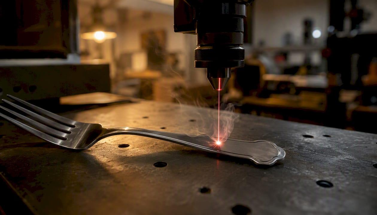 Laser engraving a kids fork handle