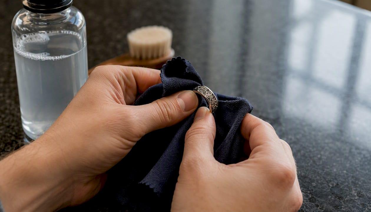 Hands polishing engraved stainless steel ring
