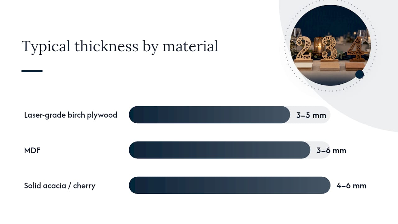 Comparison diagram of wood types and features for table numbers