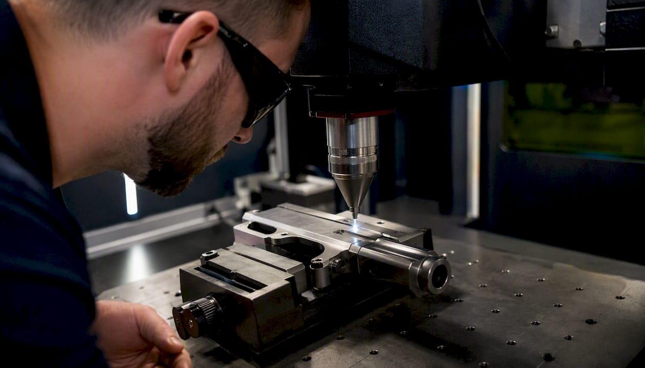 Fiber laser engraving serial number on firearm metal