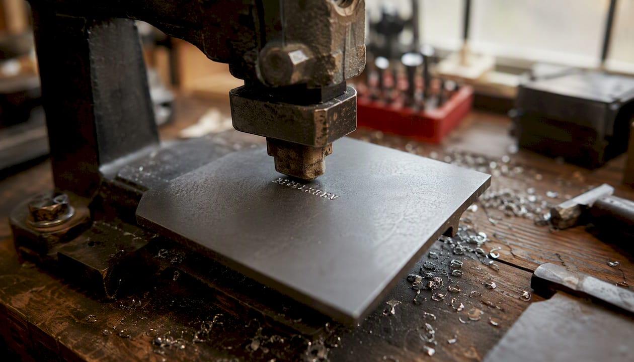 Manual stamping press making serial number mark