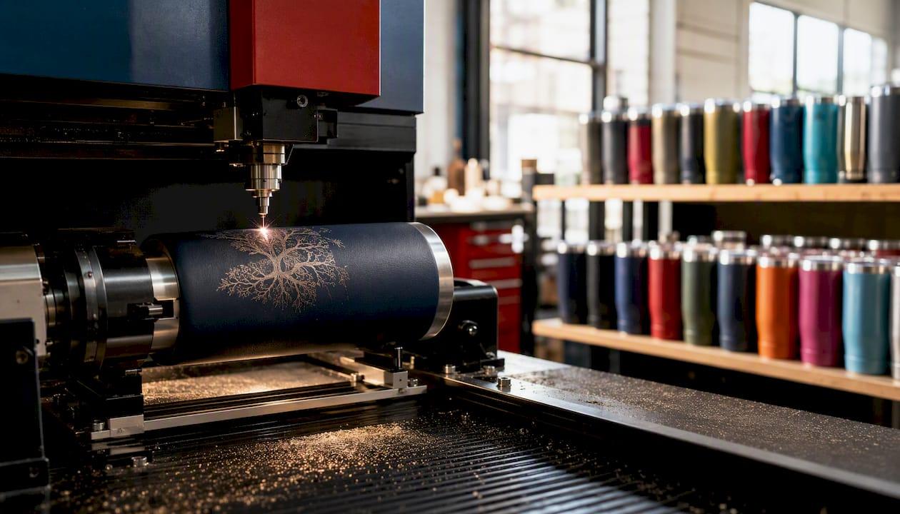 Laser engraving stainless steel tumbler surface