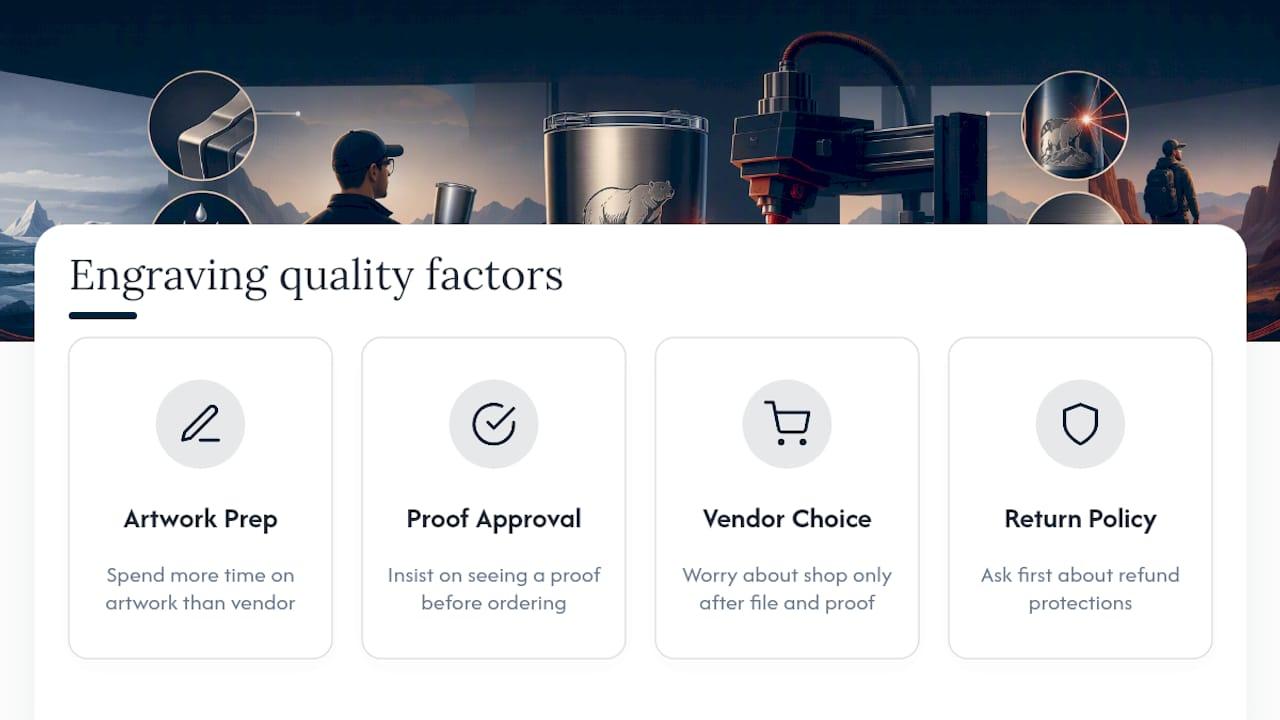 Diagram of key quality factors for engraved tumblers