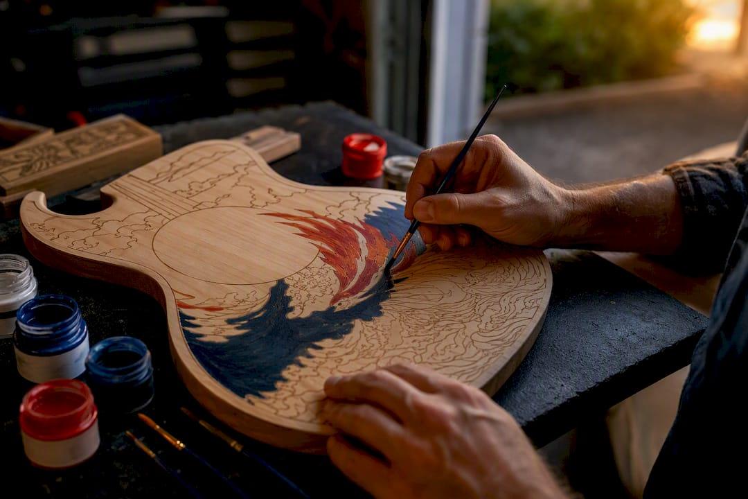 Hand painting etched guitar wood cutout