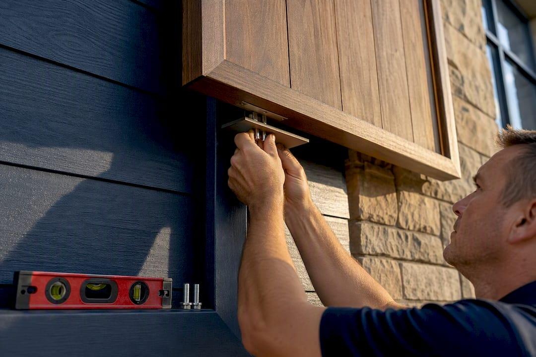 Installer securing exterior sign mounting hardware