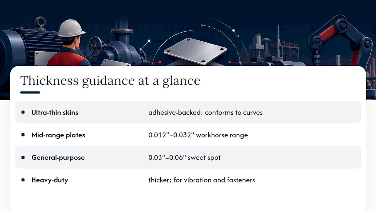 Comparison of machinery data plate thickness ranges