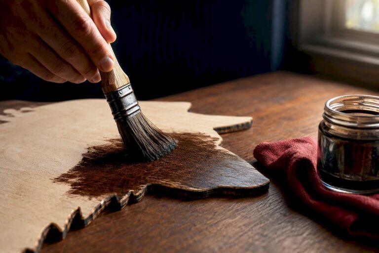 Crafter staining plywood wolf silhouette