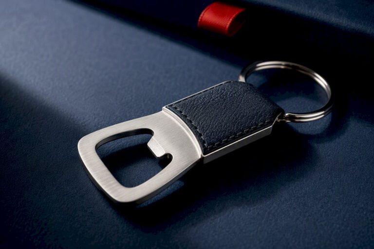 Close-up of keychain opener components