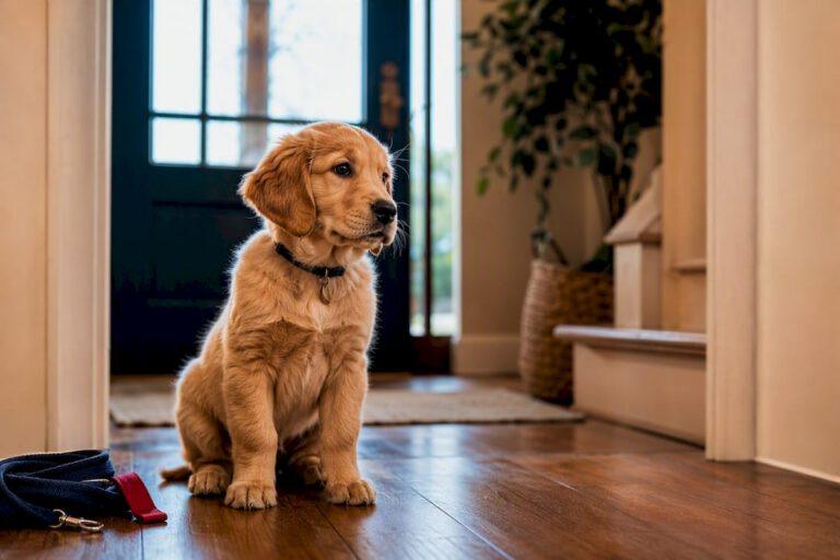 Puppy wearing collar with partial ID tag