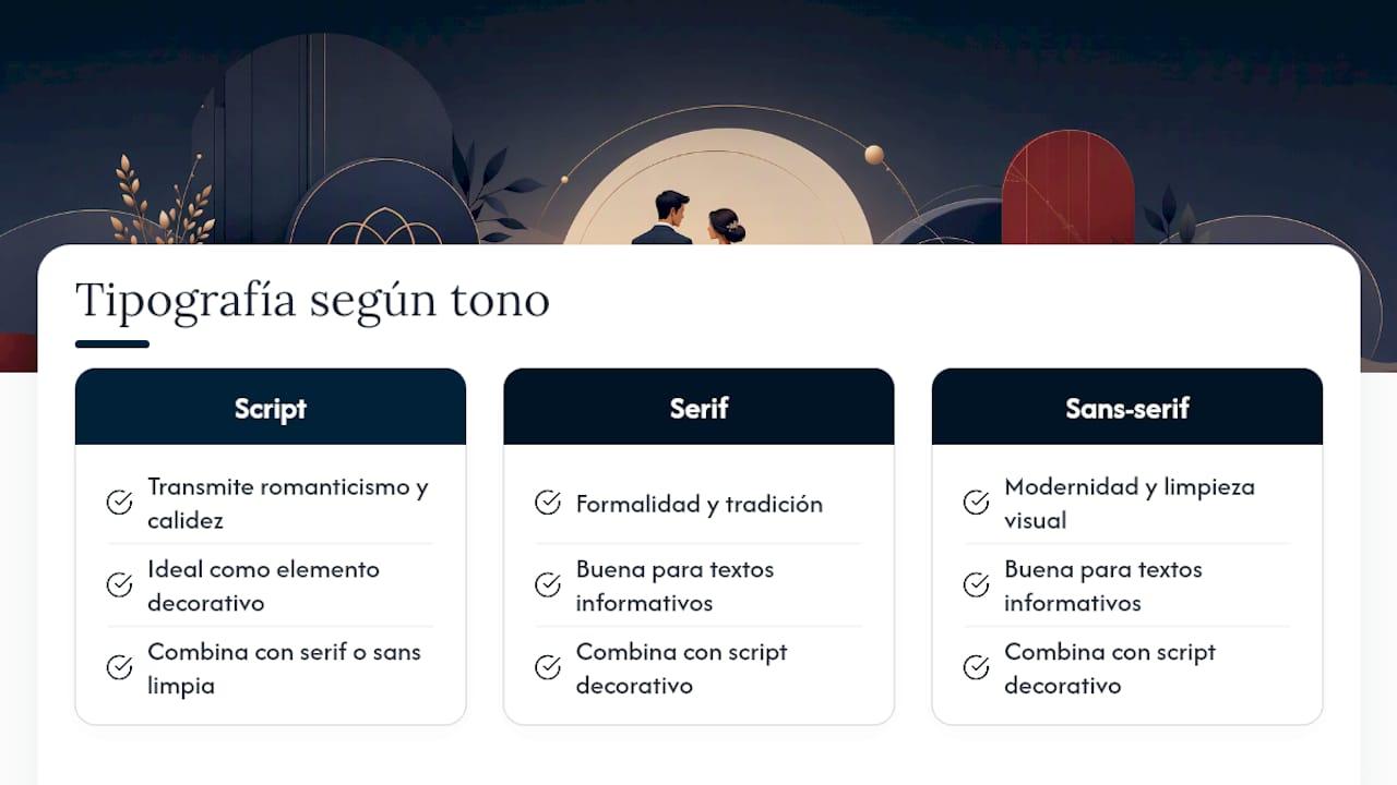 Qué tipografía elegir según el tono de la boda — overview diagram