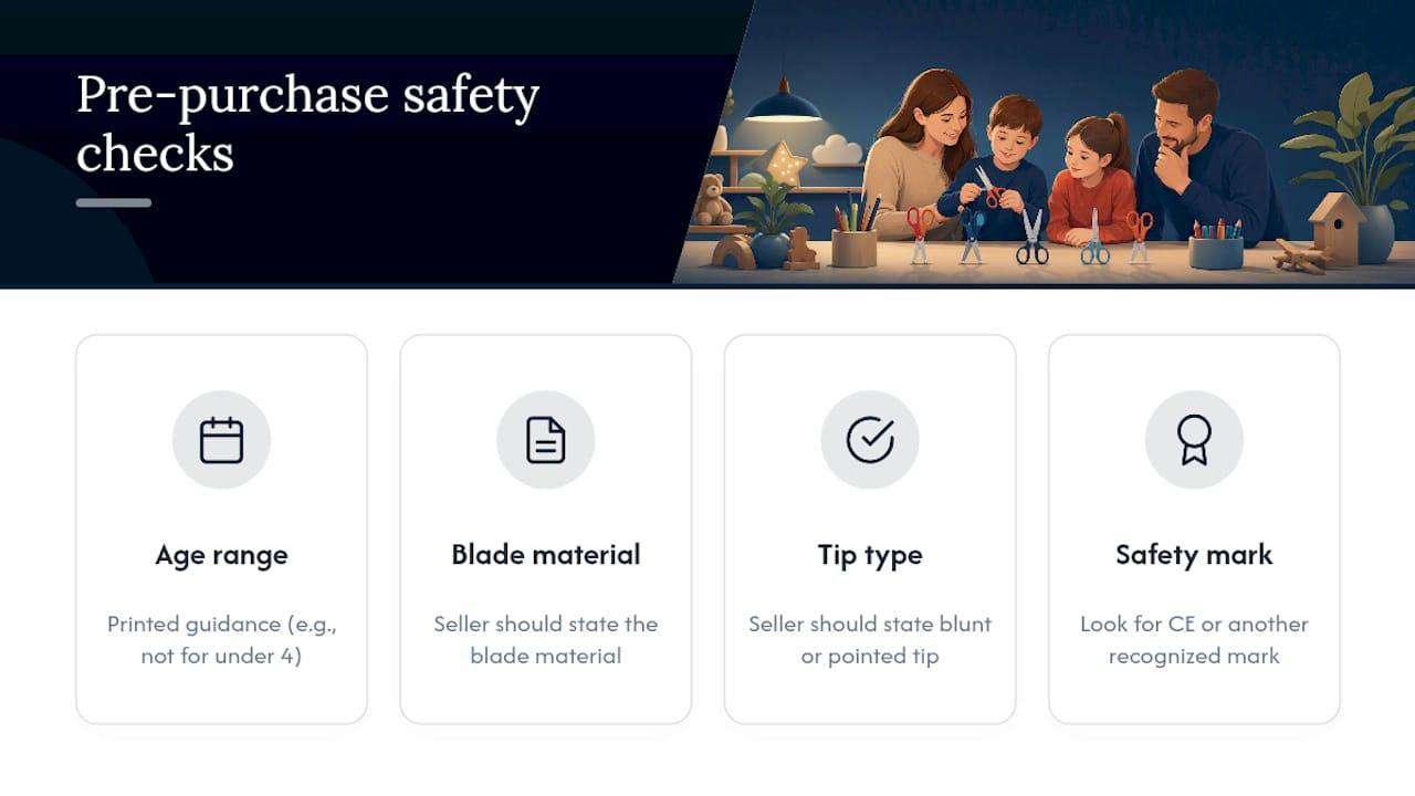 Four-part kids scissors safety checklist