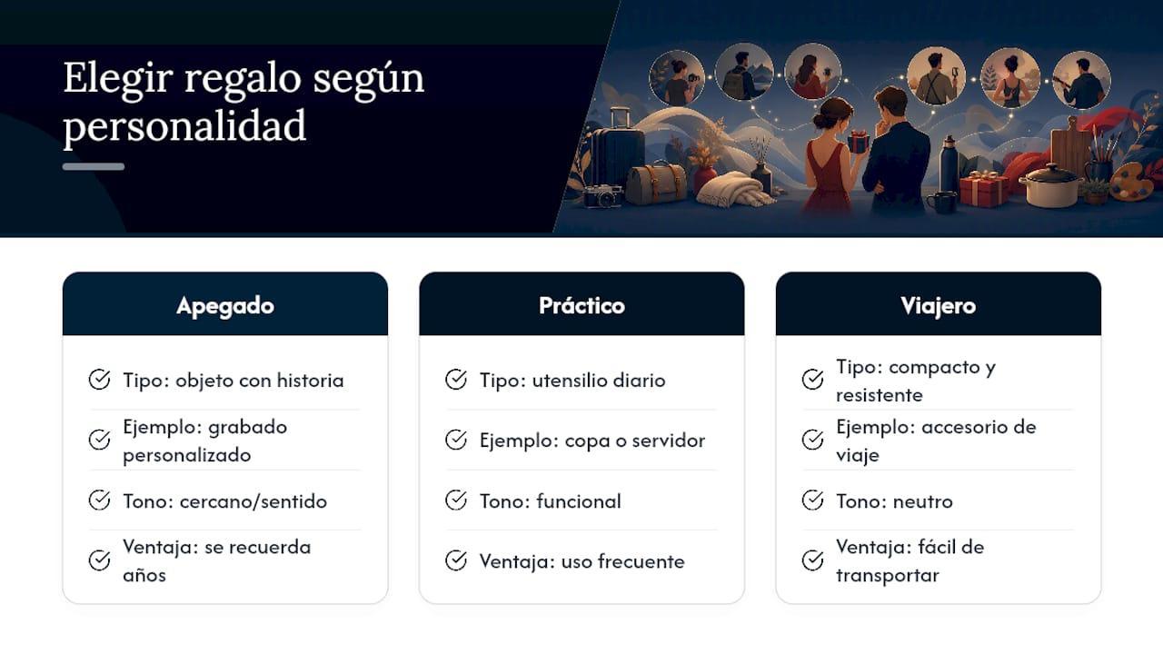 Cómo elegir el regalo según la personalidad de cada testigo — overview diagram