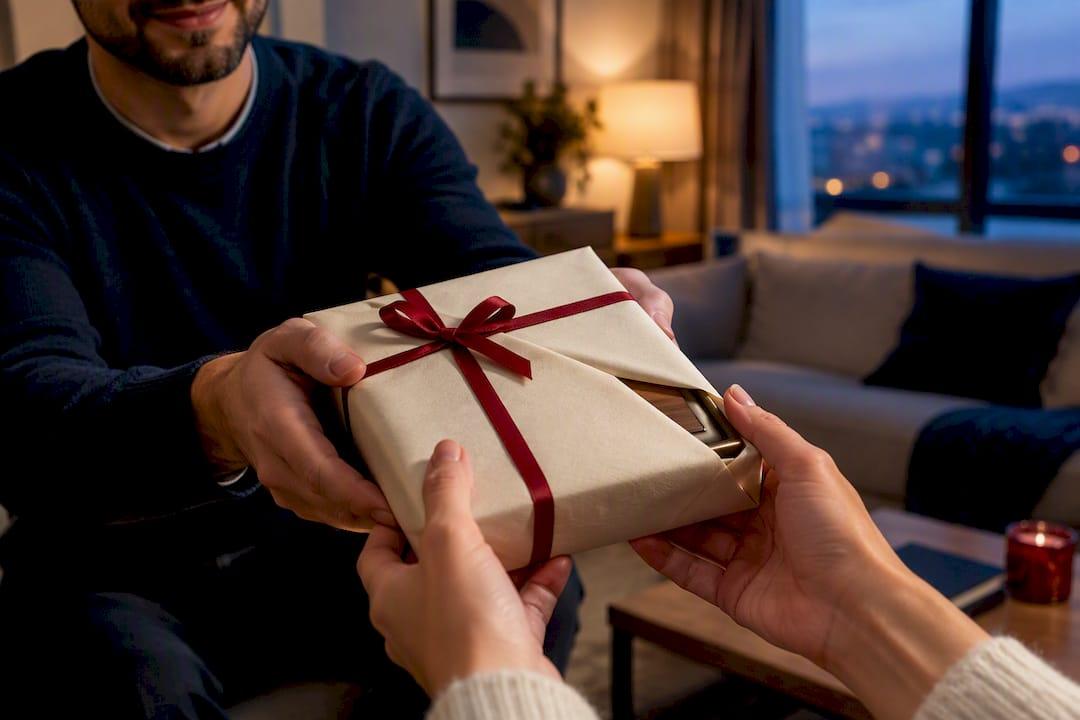 Persona ofreciendo un regalo personalizado envuelto