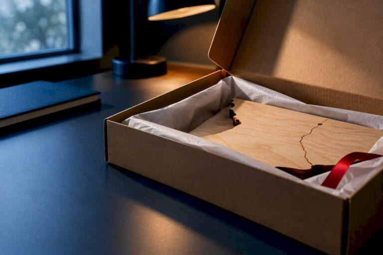 Partial wood cutout prepared for thoughtful shipping