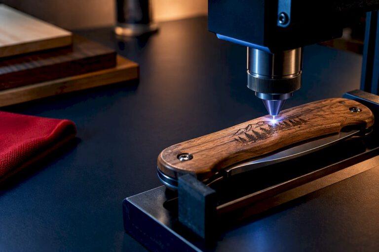 Laser engraving a natural wood knife handle