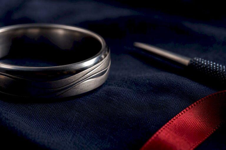 Close detail of engraved promise ring