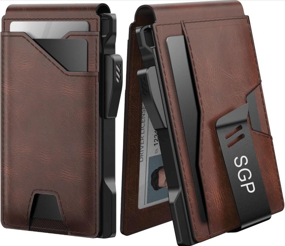 Engraved personalized leather minimalist wallet with aluminum card case, ideal graduation gift for men
