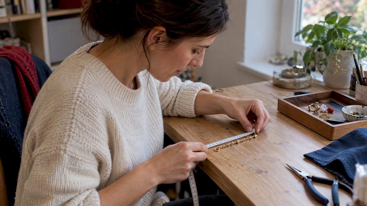 Persona usando una cinta métrica para medir una pulsera