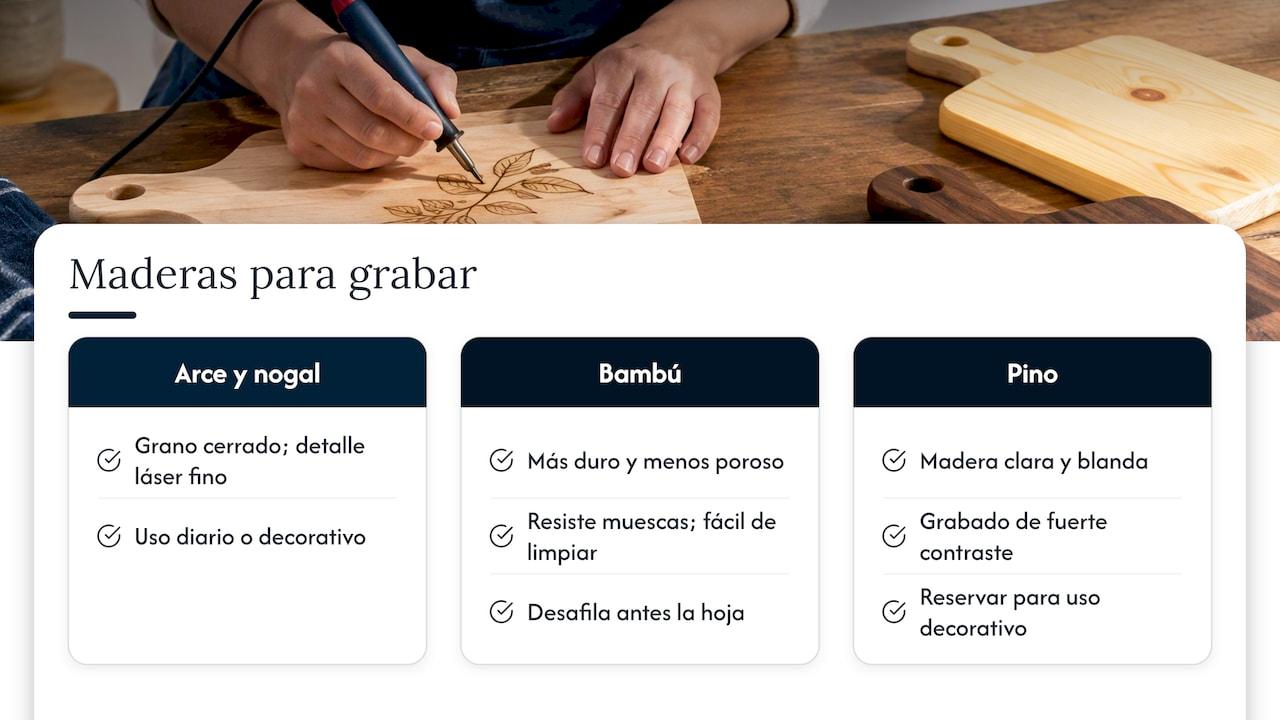 Comparación de maderas para tablas grabadas