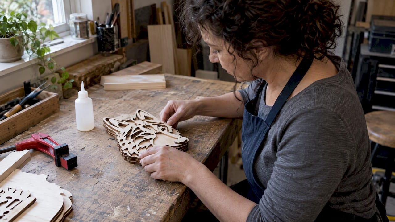 Craftsperson aligning thin plywood layers