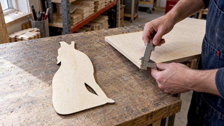 Wolf plywood cutout beside a sheet edge