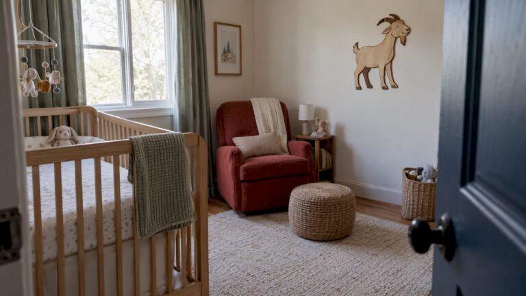 Wooden goat cutout hung away from crib
